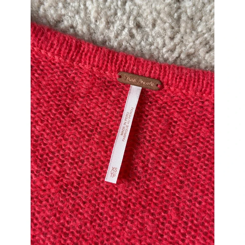 Free People Sweater Gosammer V Neck Alpaca Blend Coral Red XS